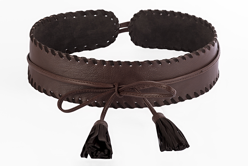 Dark brown women's dress belt, matching pumps and bags. Made to measure. Front view - Florence KOOIJMAN